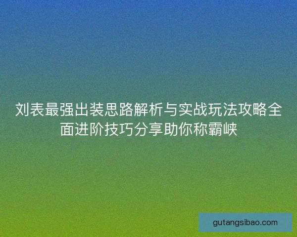 刘表最强出装思路解析与实战玩法攻略全面进阶技巧分享助你称霸峡