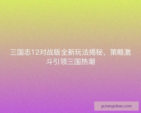 三国志12对战版全新玩法揭秘，策略激斗引领三国热潮